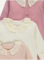 George Pink Broderie Collar Bow Sleepsuits 3 Pack - Image 2