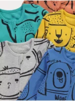 George Bright Animal Zip Fasten Sleepsuits 5 Pack - Image 2