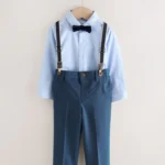 Next Blue Shirt Trousers Braces and Bow Tie Set