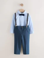 Next Blue Shirt Trousers Braces and Bow Tie Set