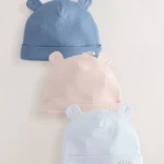 Next Blue 100% Cotton Slogan Baby Beanie Hats 3 Pack