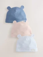 Next Blue 100% Cotton Slogan Baby Beanie Hats 3 Pack
