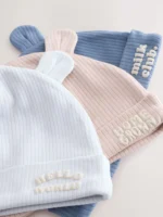 Next Blue 100% Cotton Slogan Baby Beanie Hats 3 Pack - Image 3