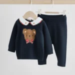 Next Navy Bear Knitted Jumper and Leggings Baby Set