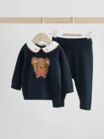Next Navy Bear Knitted Jumper and Leggings Baby Set