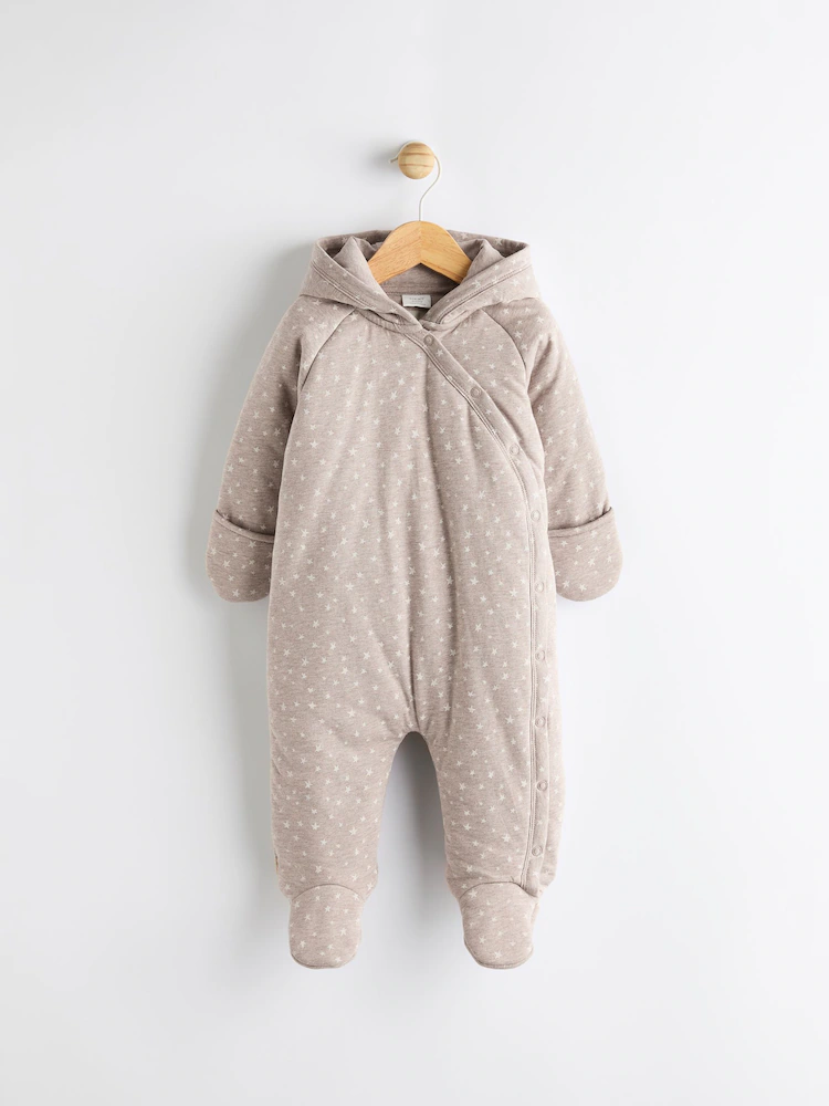 N98549s Next Chocolate Brown Star Jersey Wrap Baby Hooded Pramsuit - Image 1