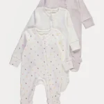 George Insect Frill Zip Fasten Sleepsuits 3 Pack
