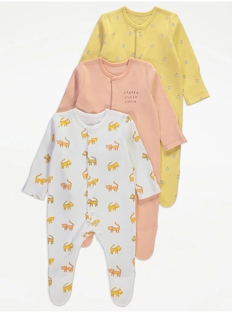 download (3) George Bright Printed Popper Sleepsuits 3 Pack - Image 1
