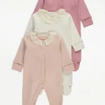 George Pink Broderie Collar Bow Sleepsuits 3 Pack