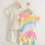 Next - Rainbow Ribbed Top and Short Set 2 Pack