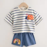 Next - Navy Stripe Ladybird Top & Shorts Set
