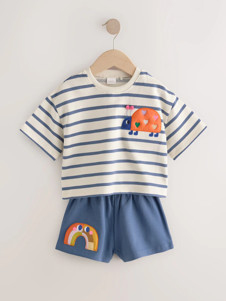 AR8685s5 Next - Navy Stripe Ladybird Top & Shorts Set - Image 1
