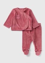 Matalan - Baby Pink Bunny Velour Top & Trouser Set
