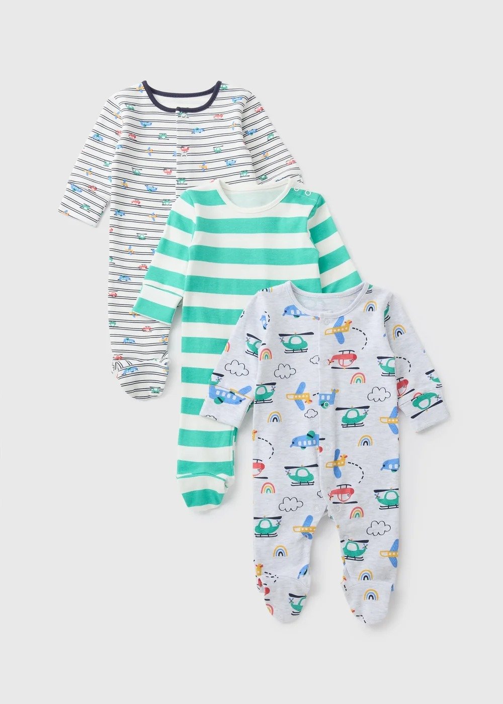 images (4) Matalan - 3 Pack Baby Transport Sleepsuits - Image 1