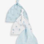 Next Buy Blue/White Bear Baby Tie Top 100% Cotton Hats 3 Pack
