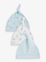 Next Buy Blue/White Bear Baby Tie Top 100% Cotton Hats 3 Pack