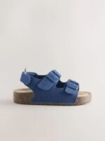 Next - Navy Linen Standard Fit (F) Double Buckle Cushioned Footbed Sandals - Image 2