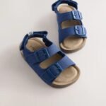 Next - Navy Linen Standard Fit (F) Double Buckle Cushioned Footbed Sandals