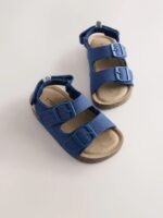 Next - Navy Linen Standard Fit (F) Double Buckle Cushioned Footbed Sandals
