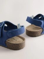 Next - Navy Linen Standard Fit (F) Double Buckle Cushioned Footbed Sandals - Image 4