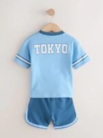 Next - Light Blue Short Sleeve Varsity Shorts Set - Image 5