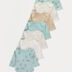 George - Mint Green Dogs Long Sleeve Bodysuits 7 Pack