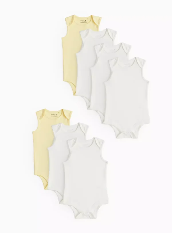 Tu Clothing - White & Yellow Sleeveless Bodysuit 7 Pack