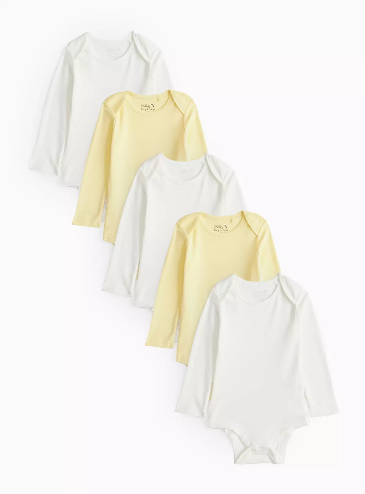 tuc145562653-Yellow_R_Z001A Tu Clothing - Plain White & Yellow Long Sleeve Bodysuits 5 Pack - Image 1
