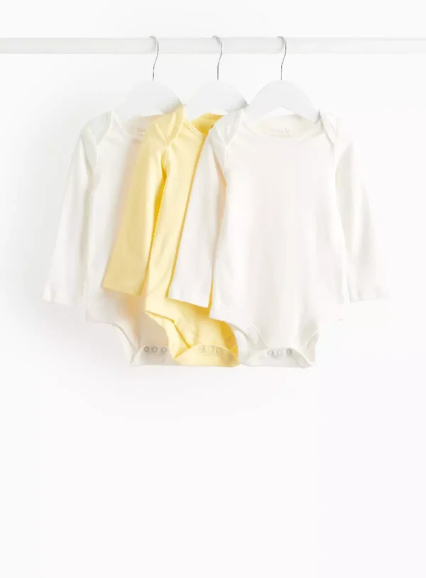 Tu Clothing - White & Yellow Long Sleeve Bodysuit 3 Pack